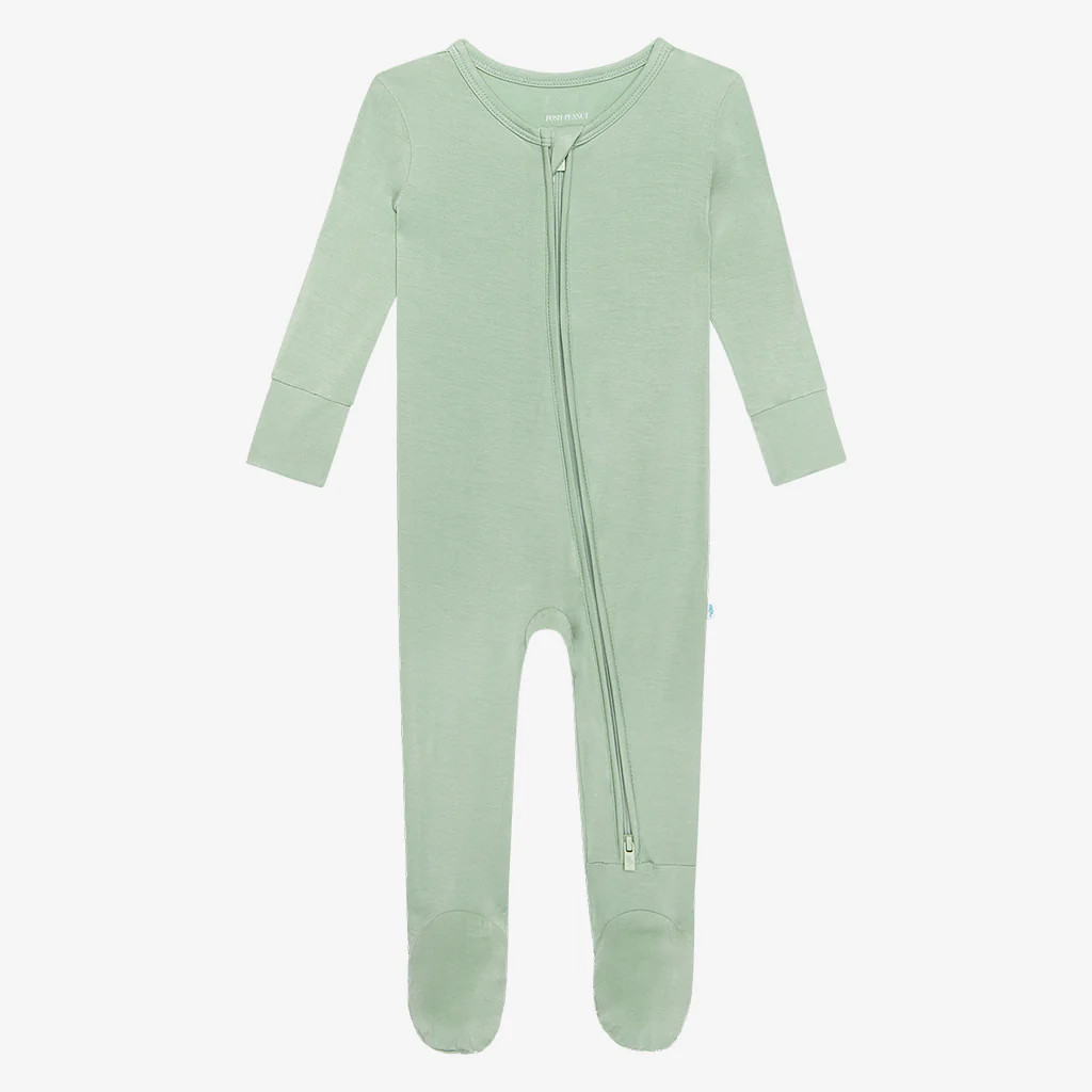 Solid Green One Piece Baby Footie Pajamas | Sage | Posh Peanut