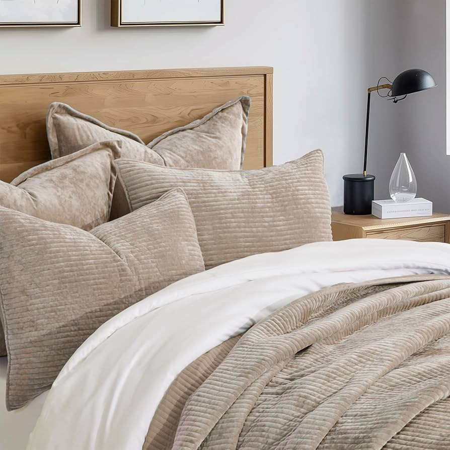 EVERGRACE Velvet Quilt Set King Size, Luxurious Soft Quilted Bedding Sets, Lightweight Velvet Com... | Amazon (US)