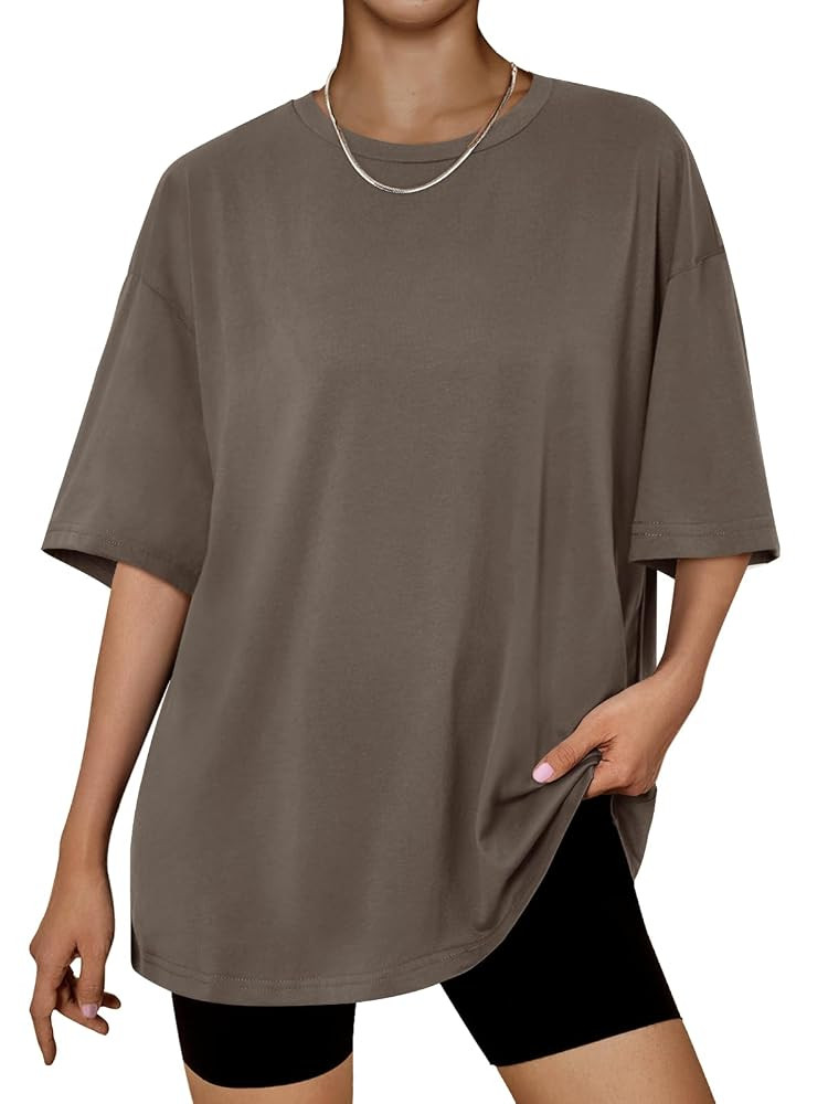 Trendy Queen Womens Oversized Summer T Shirts Fashion Workout Plus Size Tops Short Sleeve Beach V... | Amazon (US)