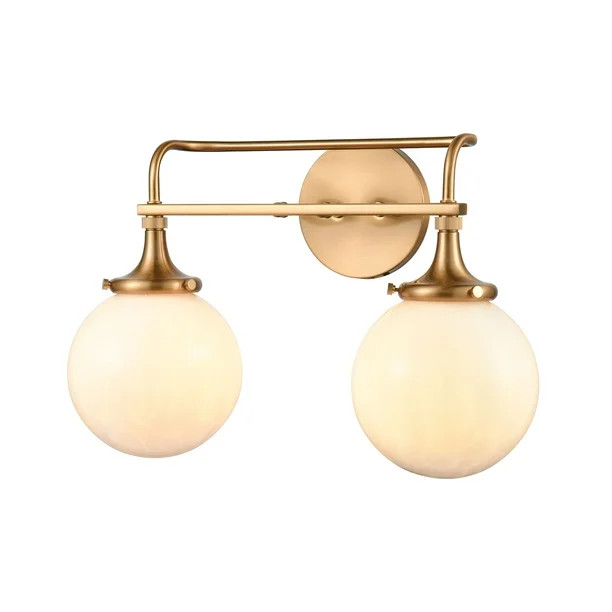 Beverly Hills 2-Light Vanity Light in Satin Brass with White Feathered Glass - Walmart.com | Walmart (US)