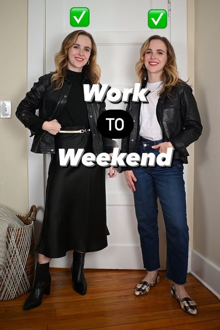 Sharing two easy ways to take a leather jacket from work to weekend
.
Small skirt
0 short jeans
Small tee
XS ribbed black top
XS leather jacket 
.


#LTKstyletip #LTKworkwear #LTKFind