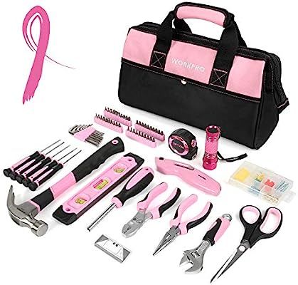 WORKPRO Pink Tool Kit, Lady's Home Repairing Tool Set with Wide Mouth Open Storage Bag | Amazon (US)