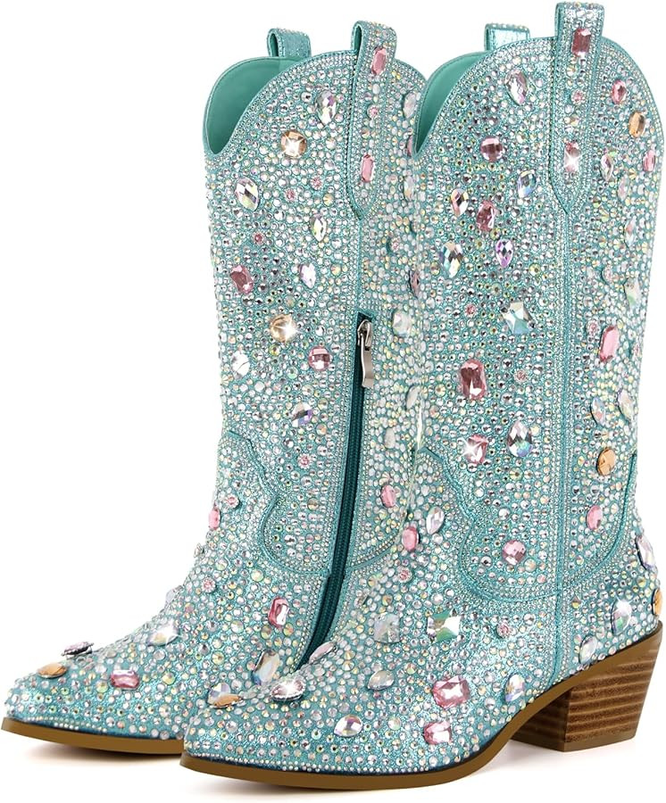 Richealnana Sparkly Rhinestones Cowboy Cowgirl Style Boots Calf High Boots for Women 2INCH Heeled... | Amazon (US)