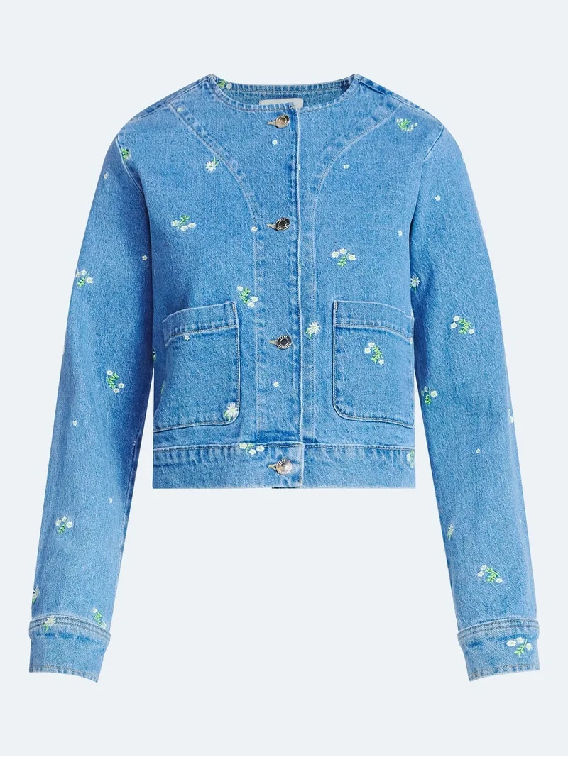 Free Assembly Women's Embroidered Cropped Denim Jacket, Sizes XS-XXL | Walmart (US)
