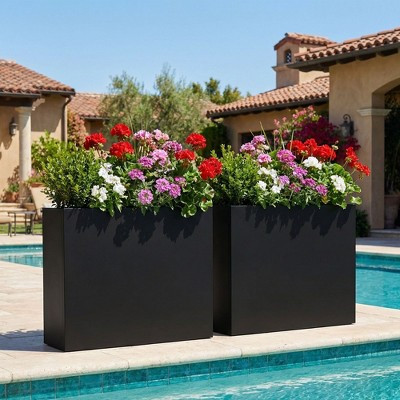 PexFix 2Pcs Metal Planter Box Rectangular Black Planters with Drainage Holes & Insert Shelf for Indoor Outdoor Porch Patio Pool Garden Decor | Target