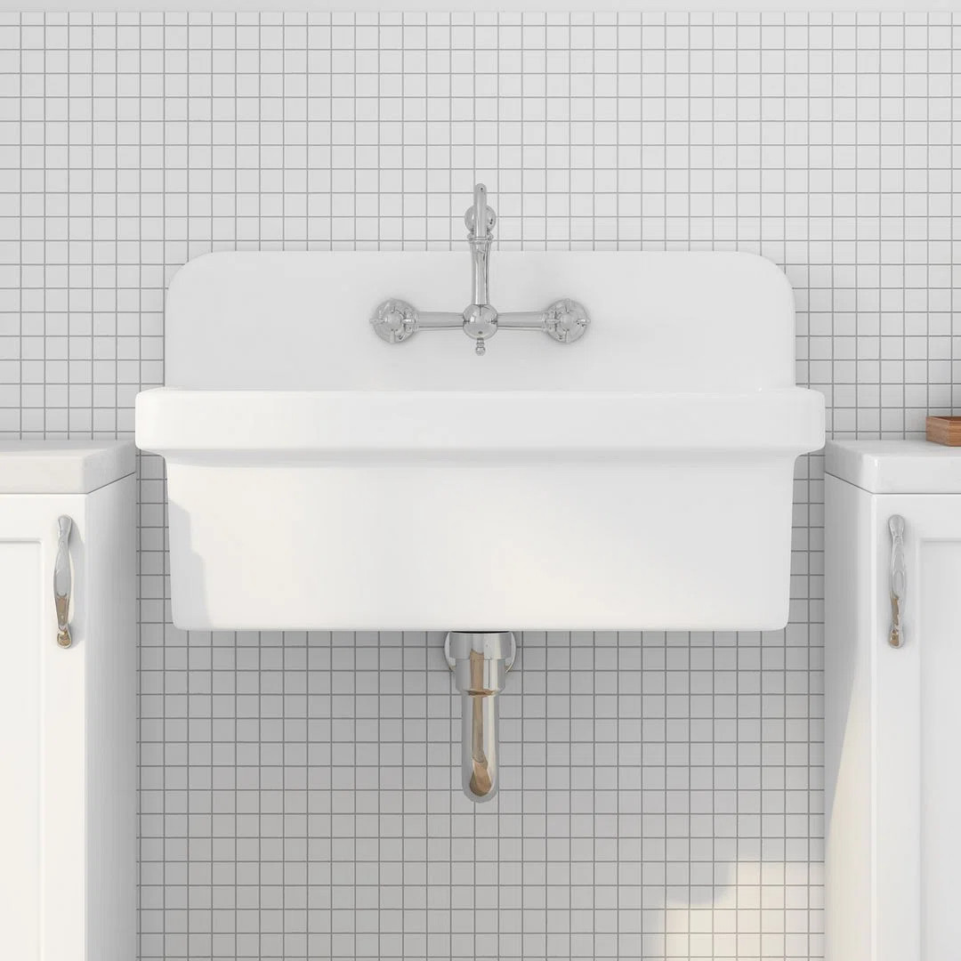 Mason 30-inch White Ceramic Laundry Sink Wall Mount Utility Sink Farmhouse Vintage Sink Laundry T... | Wayfair North America