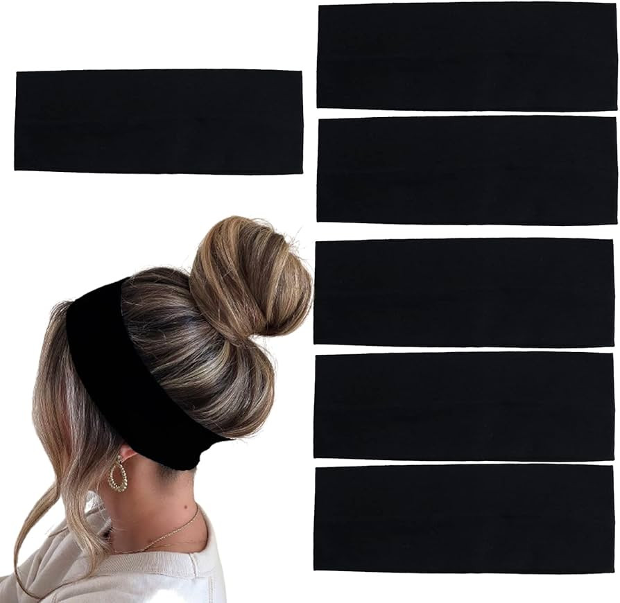 MLMOMVME 6 Pcs Black Headbands for Women Hair Cotton Headband Non-Slip Stretchy Elastic Head Wrap... | Amazon (US)