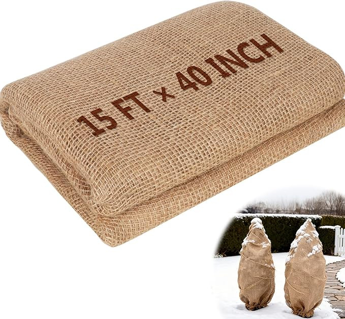 15FT x 40" Natural Jute Burlap Fabric, Burlap Plant Covers Winter Freeze Protection, Burlap Tree ... | Amazon (US)
