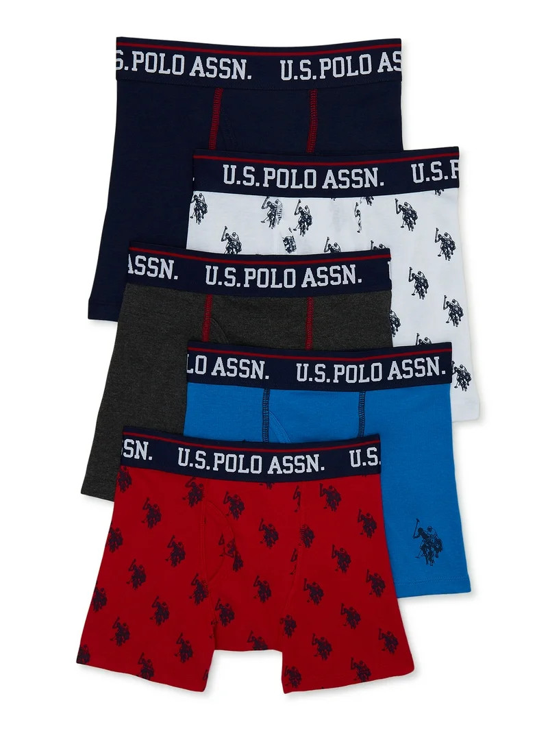 U.S. Polo Assn. Boys Cotton Tagless Underwear Boxer Briefs, 5- Pack, Sizes (S-XXL) | Walmart (US)