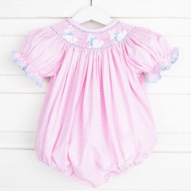 Smocked Bunny Silhouette Bubble Pink Check | Classic Whimsy