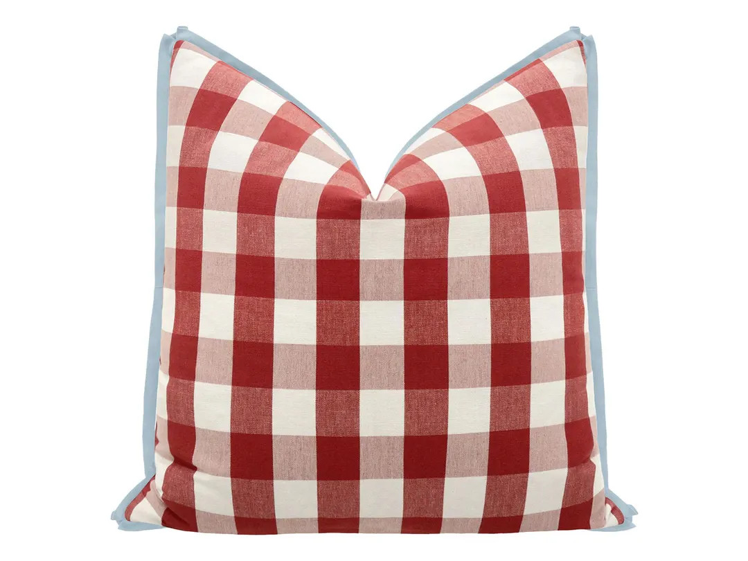 Charleston Check // Apple Red with Butterfly Flange | flange pillow | designer pillow | buffalo c... | Etsy (US)