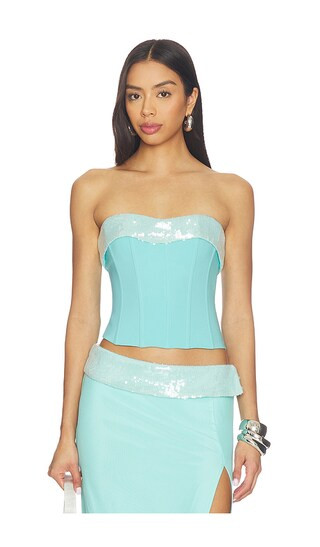 Sequin Bust Corset in Aqua | Revolve Clothing (Global)