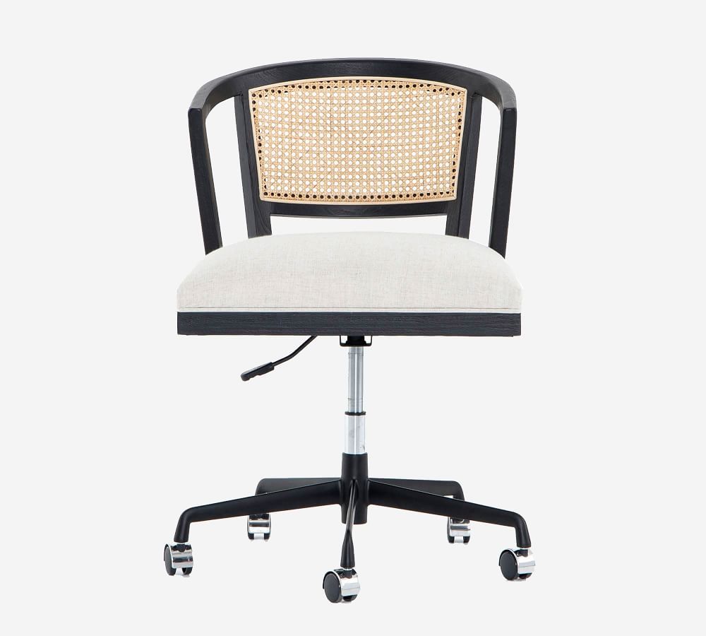 Lisbon Cane Swivel Desk Chair, Brushed Ebony | Pottery Barn (US)