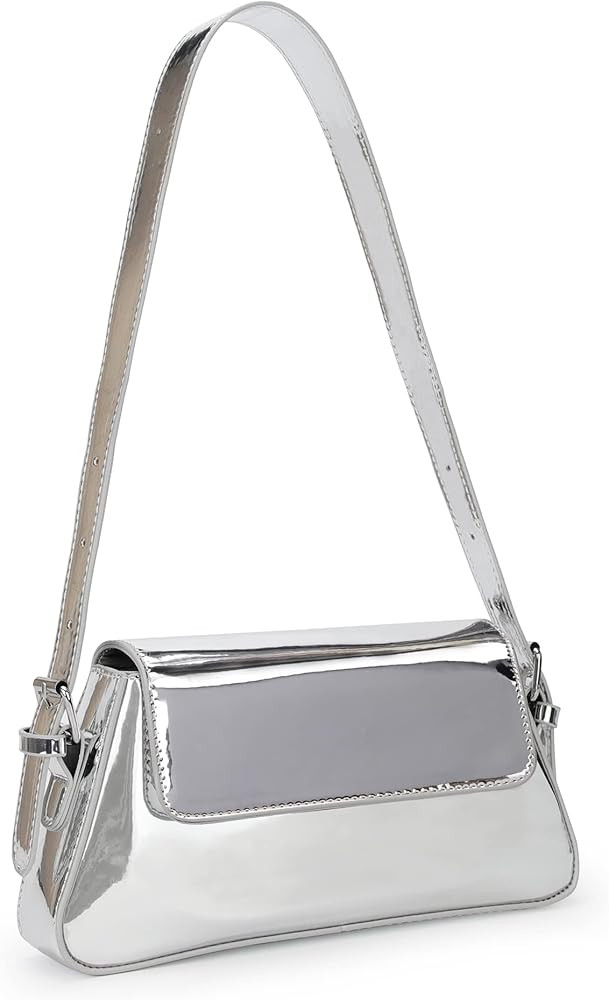 JBB Women's Silver Metallic Purse Y2K Clutch Tote Bags Evening Party Leather Shoulder Small Cute ... | Amazon (US)