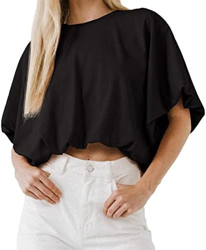 Womens Summer Crewneck Crop Tops Short Sleeve Casual Loose Cropped T Shirts | Amazon (US)