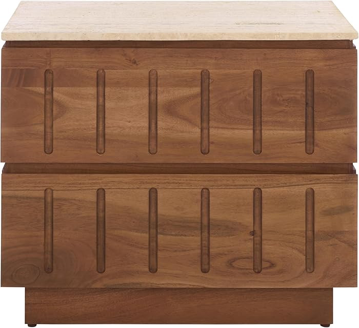 SAFAVIEH Couture Collection - Kaylissa Walnut & Travertine Top 2 Drawer Nightstand, Solid Wood Be... | Amazon (US)