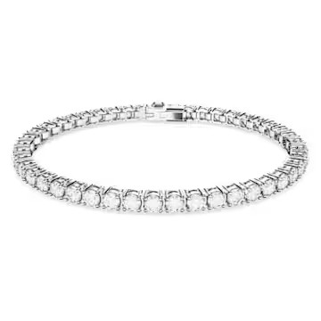 Matrix Tennis bracelet, Round cut, White, Rhodium plated by SWAROVSKI | SWAROVSKI