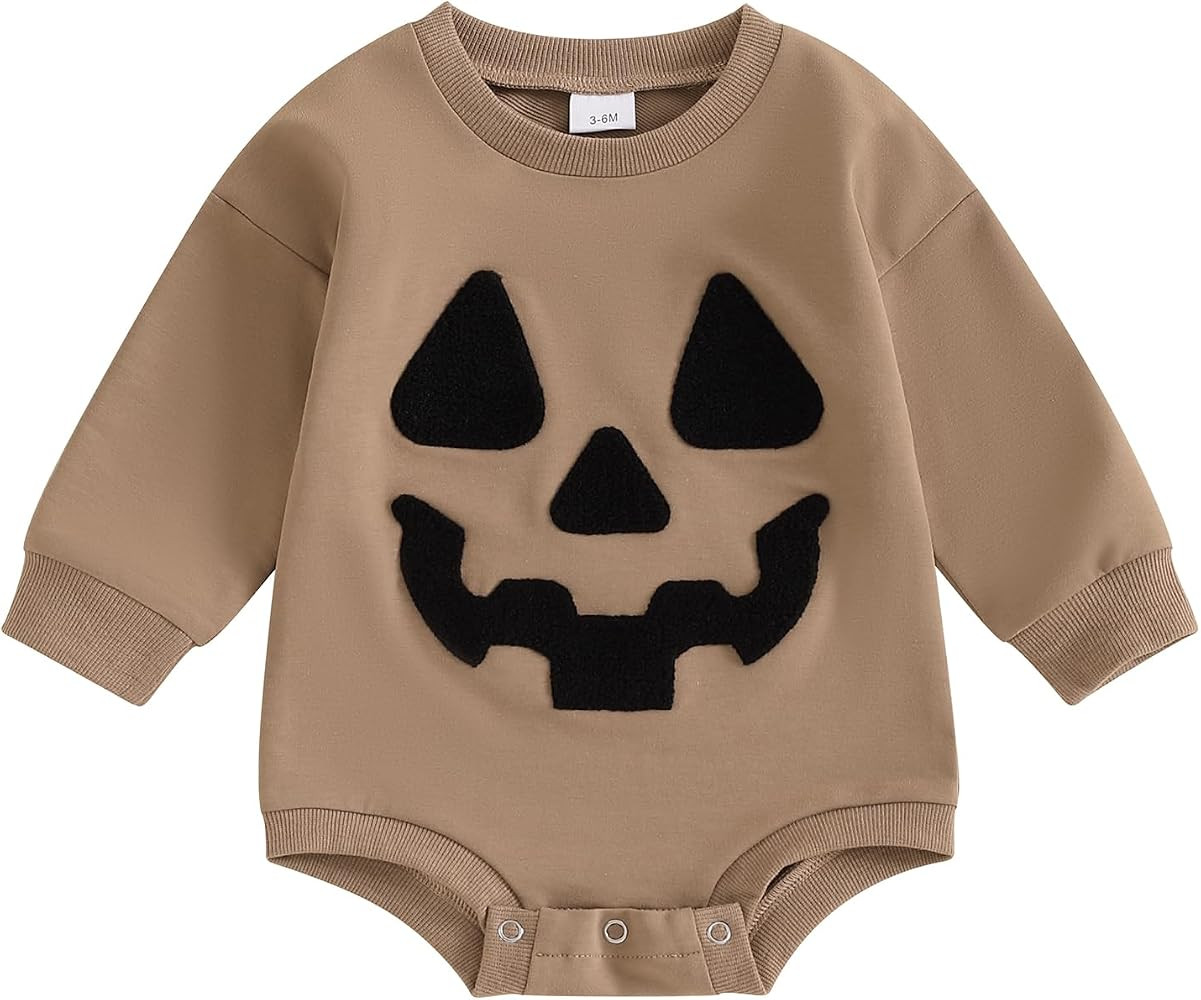 Infant Baby Boy Halloween Pumpkin Sweatshirt Romper Outfit Long Sleeve One Piece Bodysuit Jumpsui... | Amazon (US)