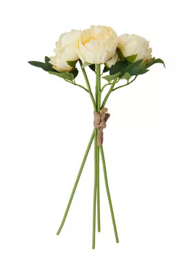Bazaar Elements 18" Plastic Light Yellow Peony Faux Florals - Set of 4 | Belk