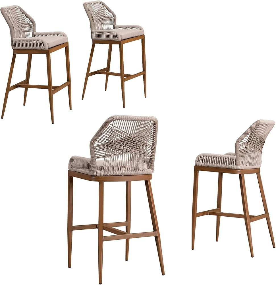 PURPLE LEAF Counter Height Bar Stools Set of 4 Rattan Chair Boho Wicker Metal Counter Stools with... | Amazon (US)