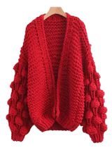 'Abbey' Hand-knitted Pom Pom Sleeve Chunky Cardigan (3 Colors) | Goodnight Macaroon