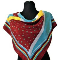 Red Burgundy Blue Yellow Large Square Silk Scarf With Geometric Novelty Print Kerchief Headscarf | Etsy (US)