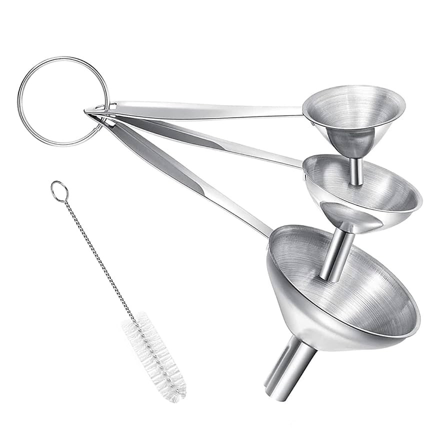 Small Funnels for Filling Bottles, 3 Pcs Stainless Steel Kitchen Funnel Set with Long Handle, Foo... | Amazon (US)