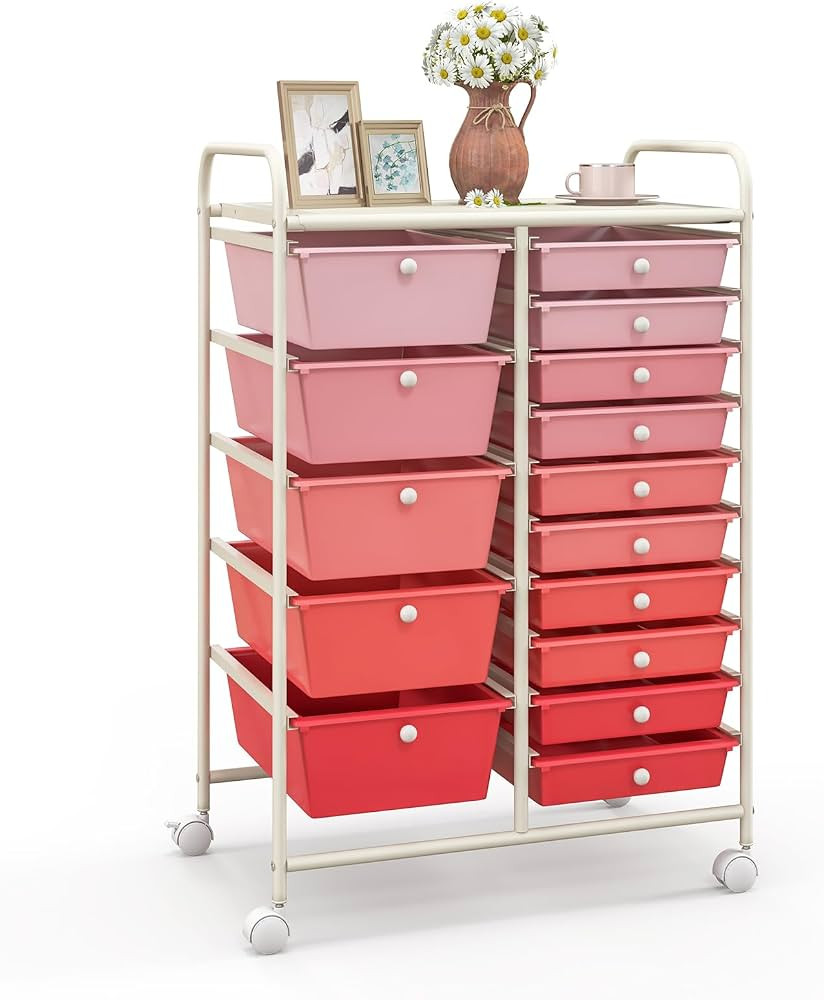 Giantex 15 Drawers Rolling Cart, Classroom Organizers, Storage Cart with Wheels, for Teacher Offi... | Amazon (US)