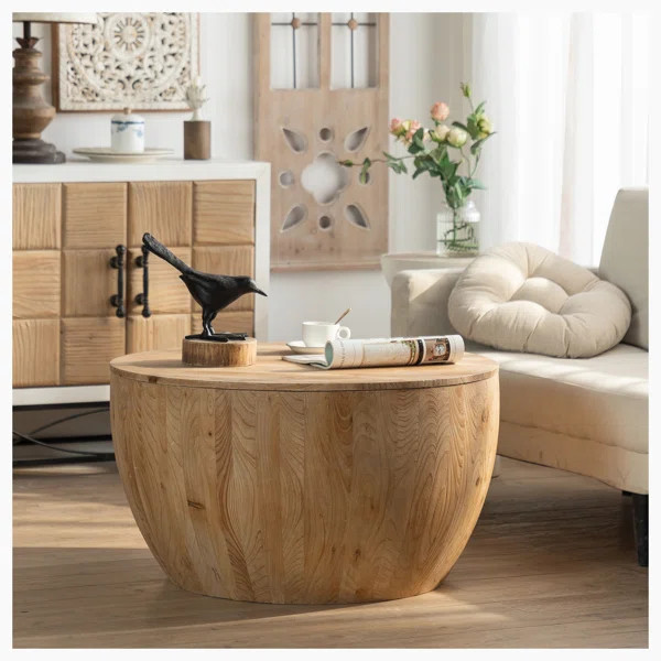 Pedestal 31.50" Vintage Style Bucket Shaped Coffee Table with Storage | Wayfair North America