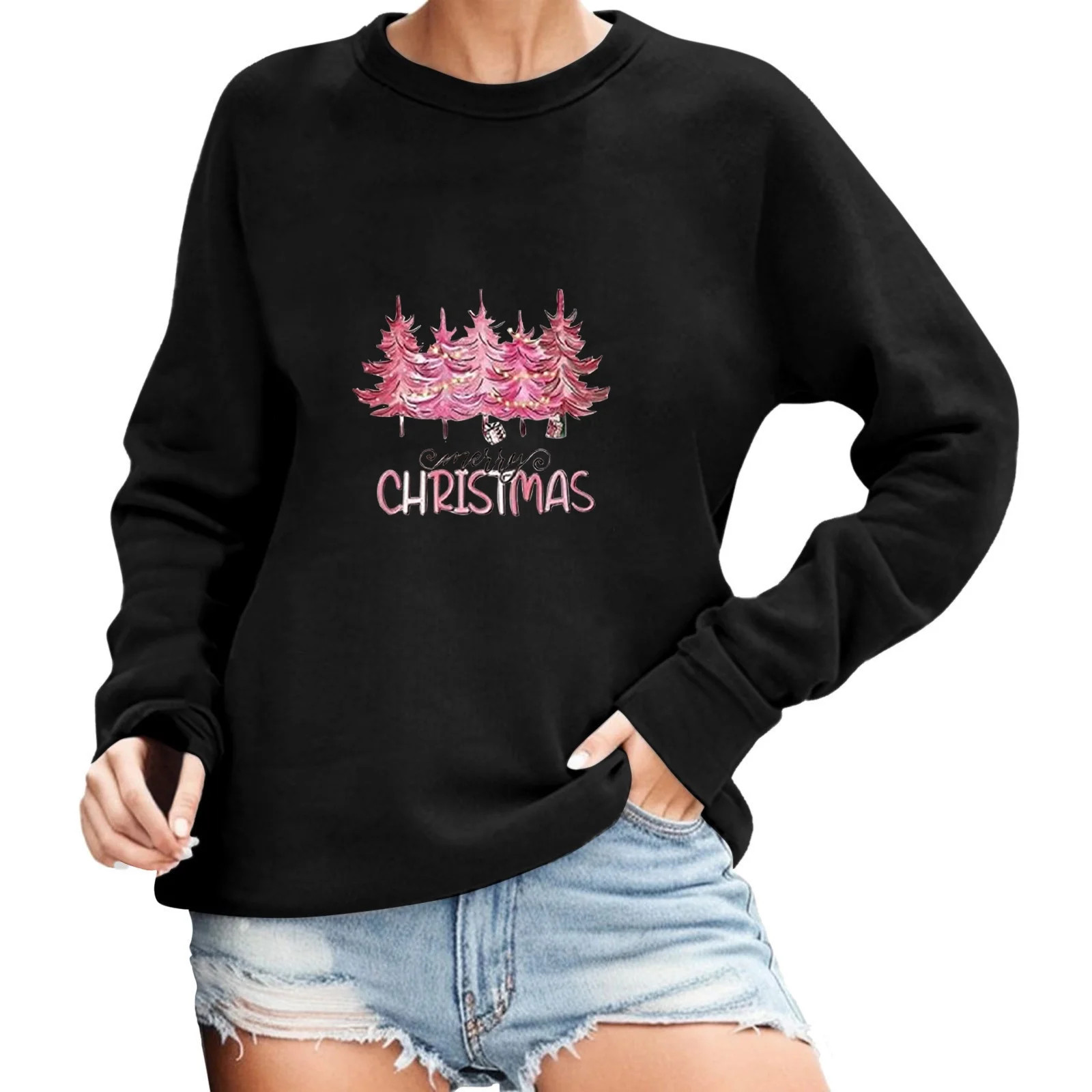 Womens Christmas Sweater Long Sleeve Crew Neck Knit Pullover Sweater Loose Themed Print Soft Casu... | Walmart (US)