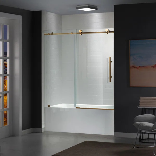 56"-60" W x 62" H Single Sliding Frameless Bathtub Door with 3/8"(10mm) Clear Tempered Glass | Wayfair North America