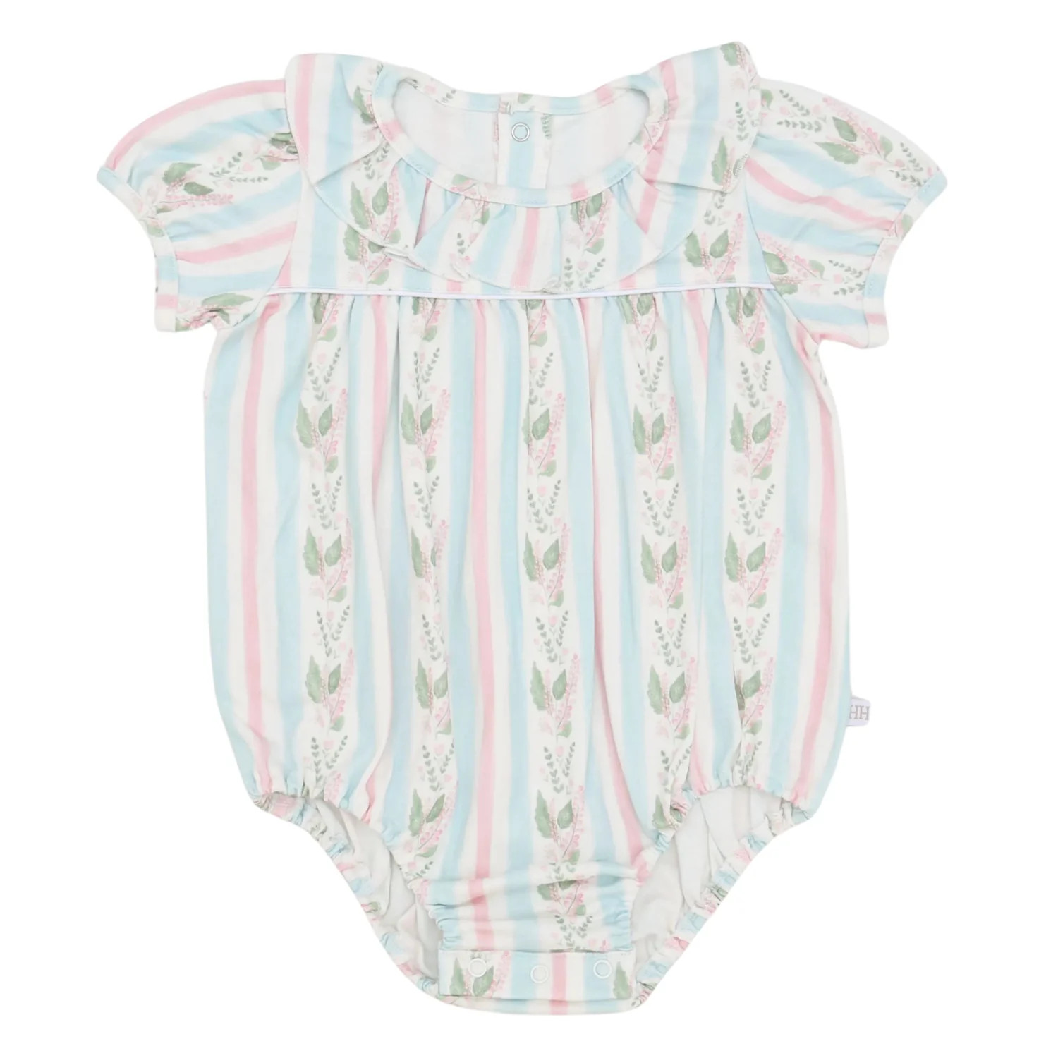 Girls Blue Floral Stripe Cotton Bubble with Ruffle | Hamner Hill