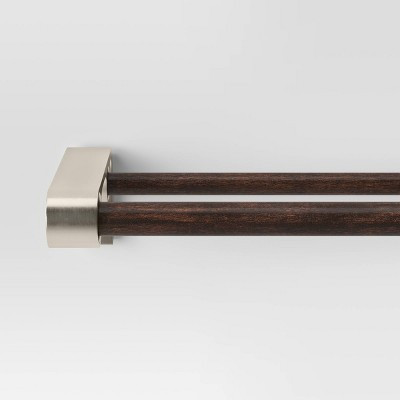 66"-120" Double Curtain Rod with Easy Install Nickel/Dark Brown - Threshold™: Aluminum & Steel, Painted Nickel Finish | Target