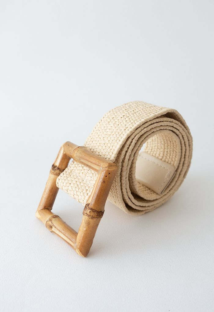 Square Bamboo Buckle Stretchy Straw Belt | Chicwish