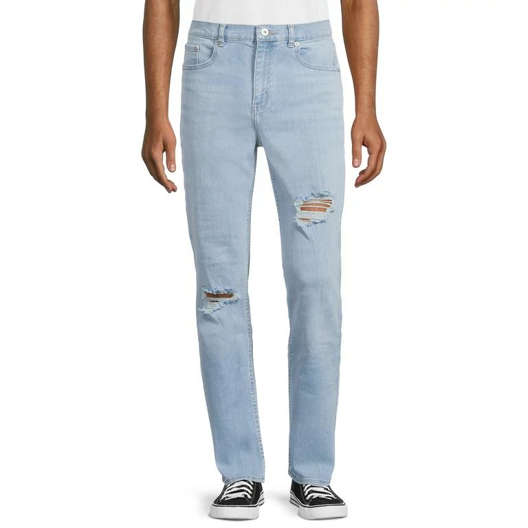 No Boundaries Men's Lightwash Distressed Slim Fit Denim Jeans | Walmart (US)
