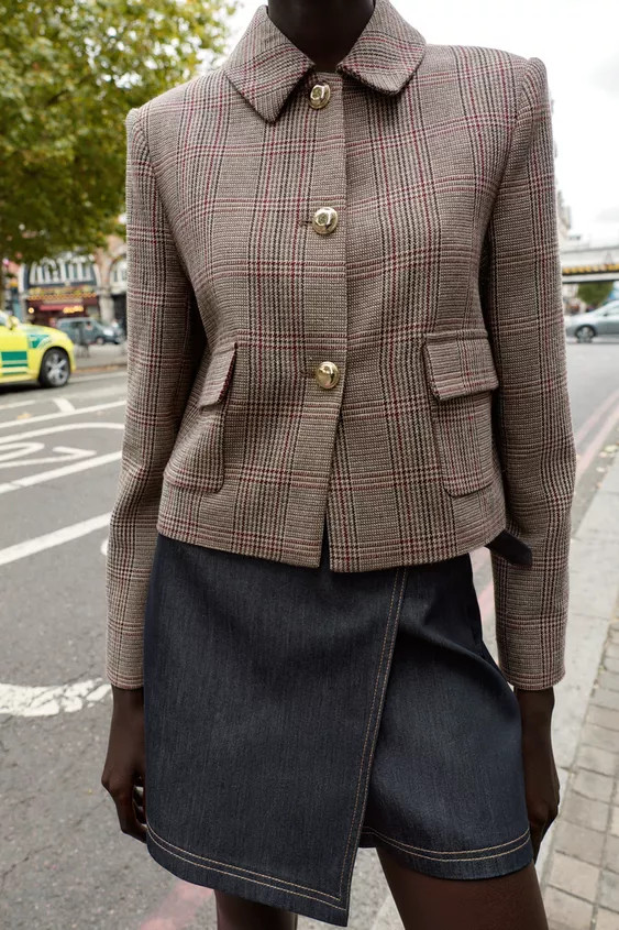 SHORT HOUNDSTOOTH BLAZER | Zara UK