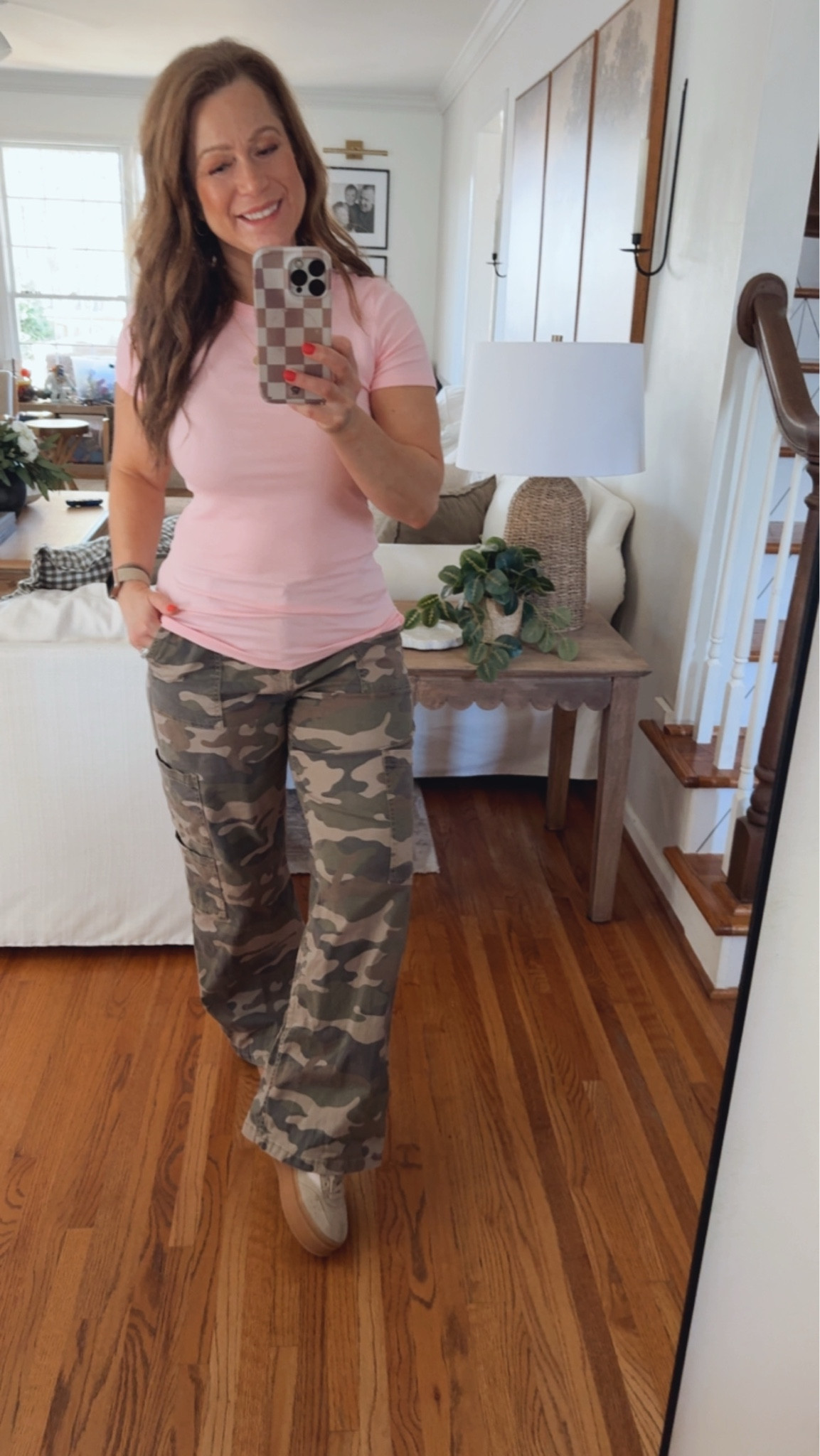 Today’s early spring OOTD
Cooler morning and warmer afternoons  outfit:

Short sleeve everyday top
Camo cargo pants (3 lengths)
Sneakers 
Layered necklaces 
Hoop earrings 

#LTKootd #LTKPetite #LTKmomlife