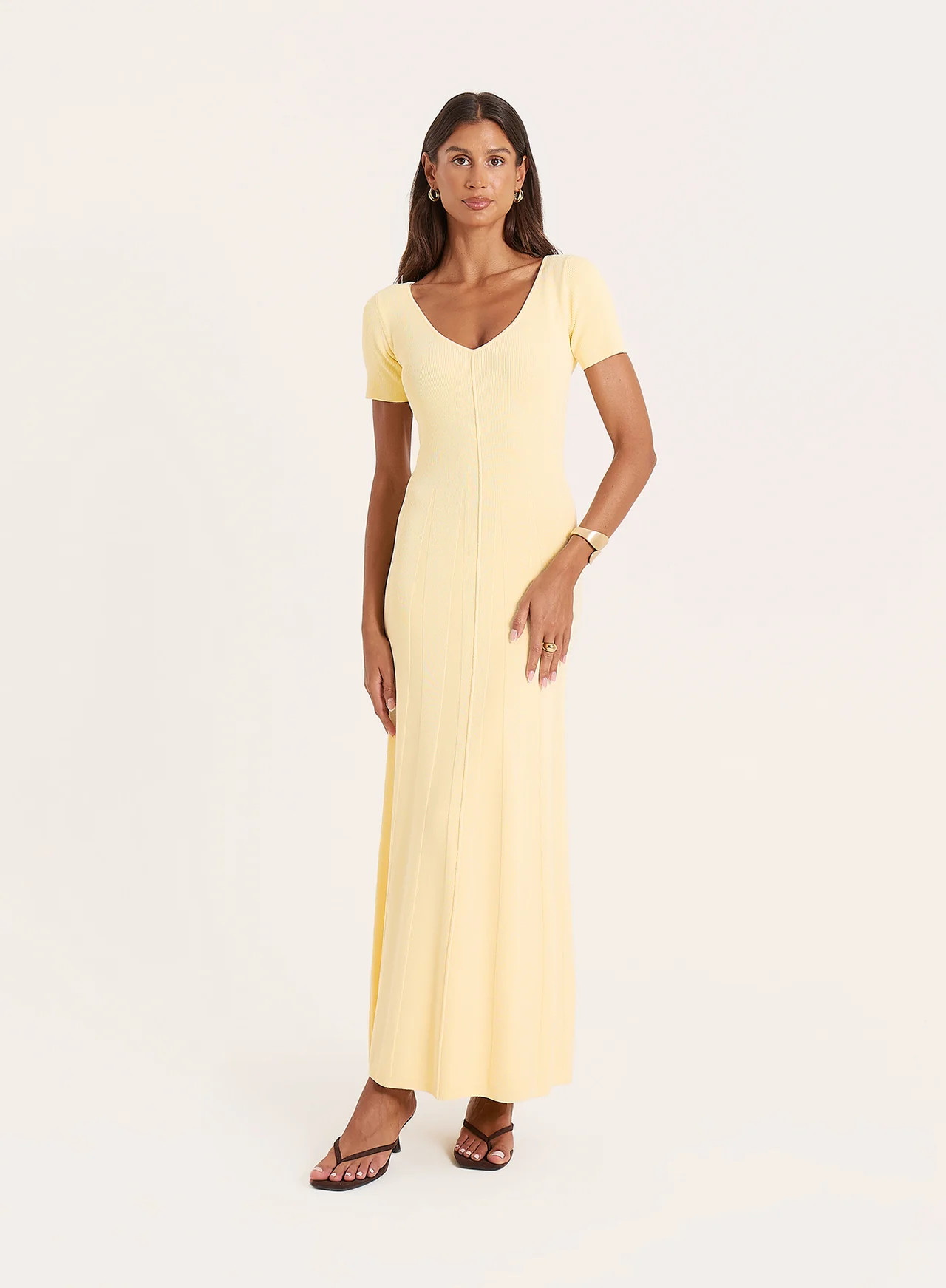 Women's Lemon Knitted Short Sleeve Maxi Dress | Izzy | 4th & Reckless | 4th & Reckless