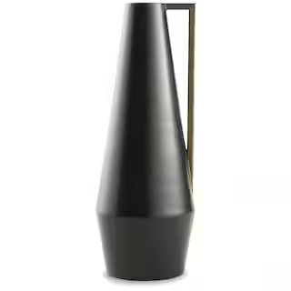 Pouderbell 16 in. Black Metal Cylinder Decorative Vase | The Home Depot