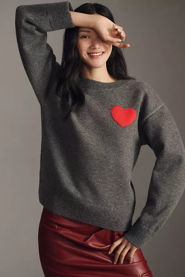 English Factory Heart Icon Long-Sleeve Crew-Neck Sweater | Anthropologie (US)