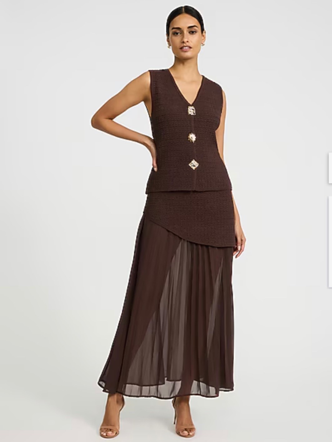 CLASSY REFINED AND CHIC 

Mixed Media Sheer Chiffon Sweater Midi Skirt and textured vest style top. 

#LTKPlusSize #LTKMidsize #LTKSaleAlert