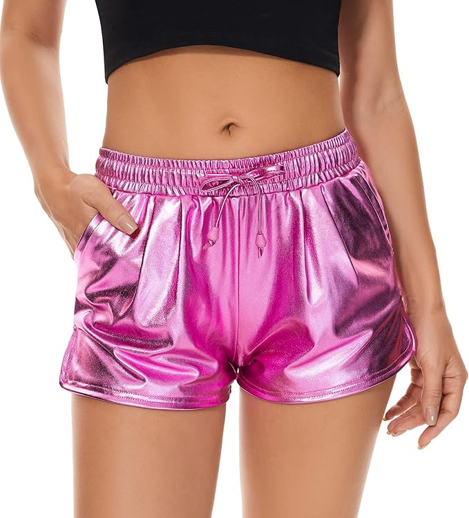 Taydey Metallic Shorts for Women Hot Sparkly Shiny Shorts with Elastic Drawstring | Amazon (US)