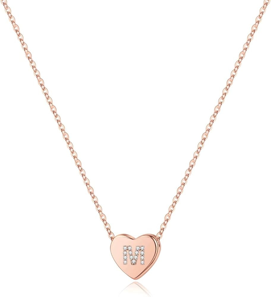 M MOOHAM Valentines Day Gifts for Kids Girls - Initial Heart Necklace for Girls Women, Dainty Cub... | Amazon (US)