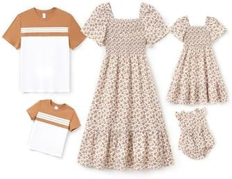 PATPAT Family Matching Outfits Mommy and Me Dresses Floral Dress & T-Shirts | Mommy and Me Easter... | Amazon (US)