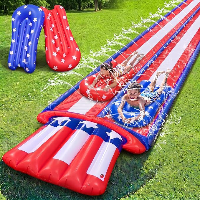 22 ft 4th of July Water Slides Patriotic Backyard Waterslide with Sprinkler and 2 Bodyboards 2 La... | Amazon (US)