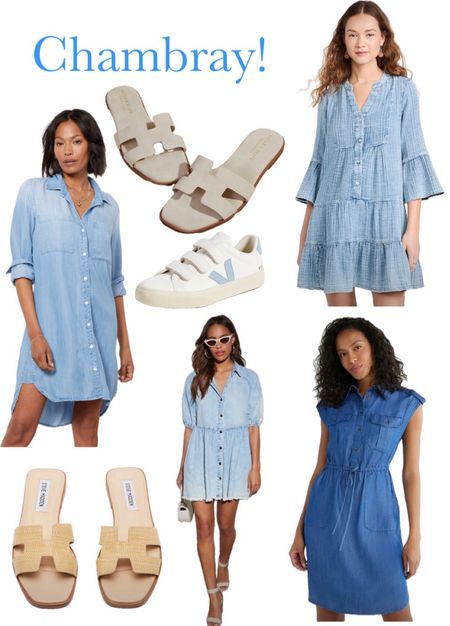 Chambray! Denim dresses perfect for summer ☀️ love these sneakers with the touch of blue and these beige slide sandals. 

#LTKFindsUnder100 #LTKOver40 #LTKStyleTip