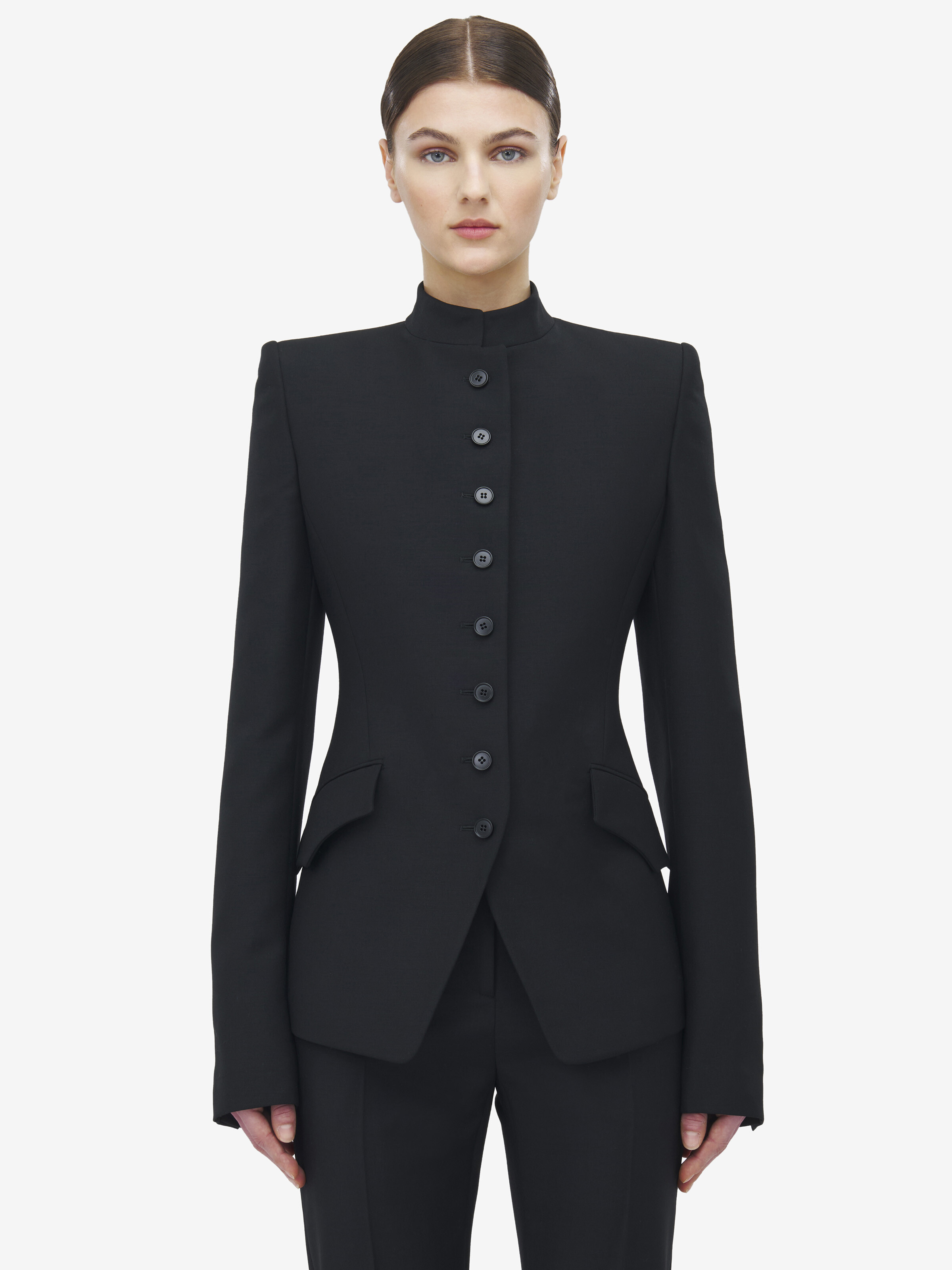 Women's Single-breasted Buttoned Jacket in Black | Alexander McQueen