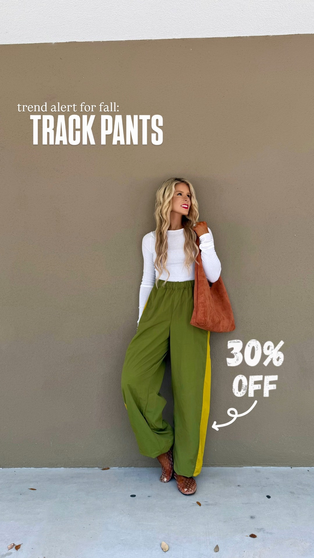 Trendy casual fall outfit styled with olive green barrel track pants, a brown suede bag, + jelly flats. The barrel pants have a matching windbreaker so it can be styled as a matching set. 

casual outfit, fall fashion trends, petite fall outfit, barrel pants, fall pants, travel outfit, athleisurewear @macys @Steve Madden US

#LTKootd #LTKSaleAlert #LTKPetite