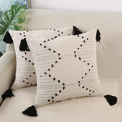 Amazon.com: Ailsan Boho Decorative Throw Pillow Covers 18"x18" Set of 2 Soft Farmhouse Square Wov... | Amazon (US)