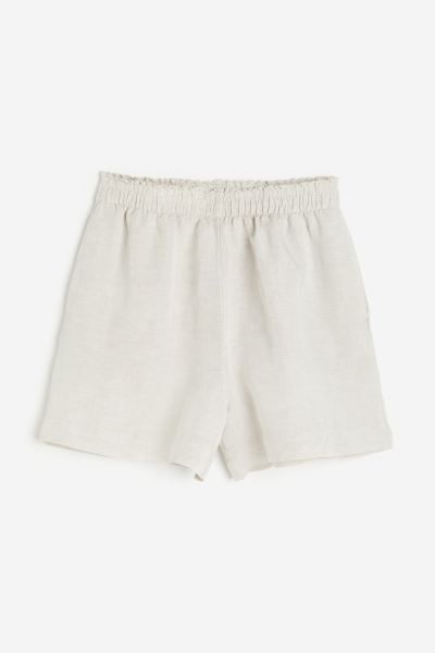Linen-blend Pull-on Shorts - Light beige - Ladies | H&M US | H&M (US + CA)